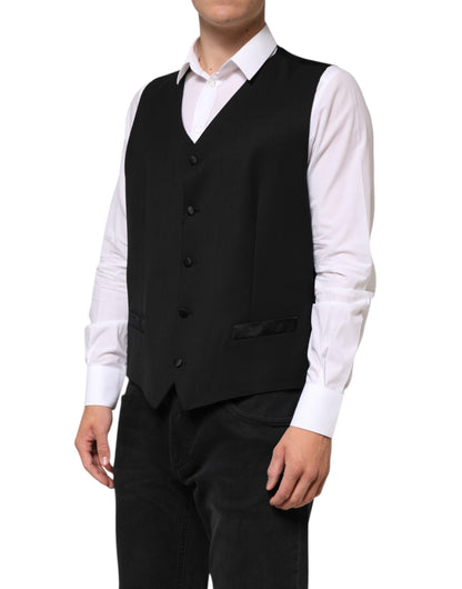 Black Wool Dress Formal Men Waistcoat Vest-Dolce & Gabbana-LabelTerrace.com