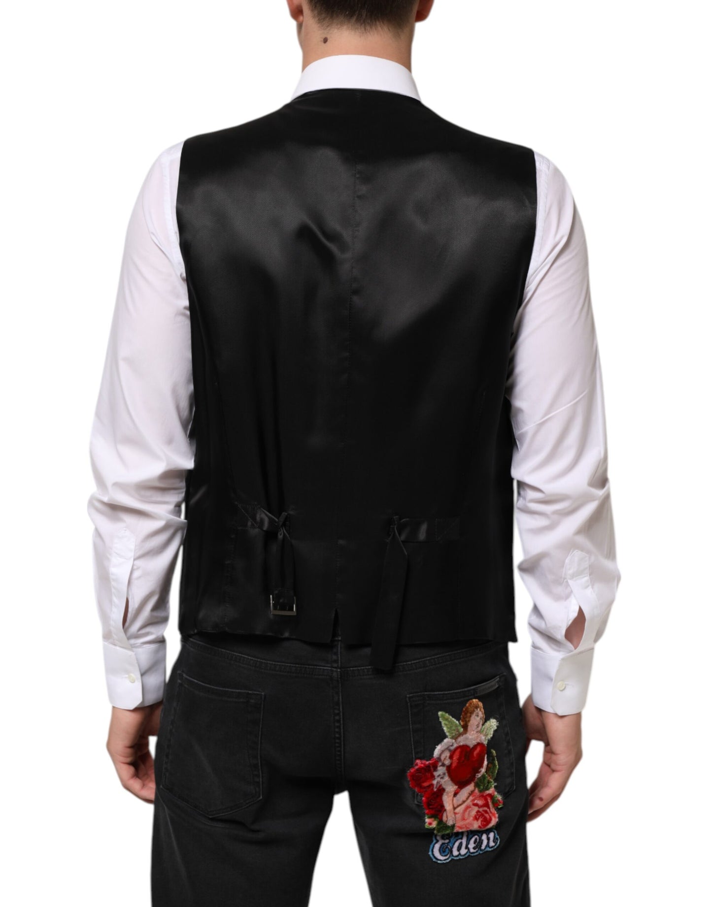 Black Wool Dress Formal Men Waistcoat Vest-Dolce & Gabbana-LabelTerrace.com