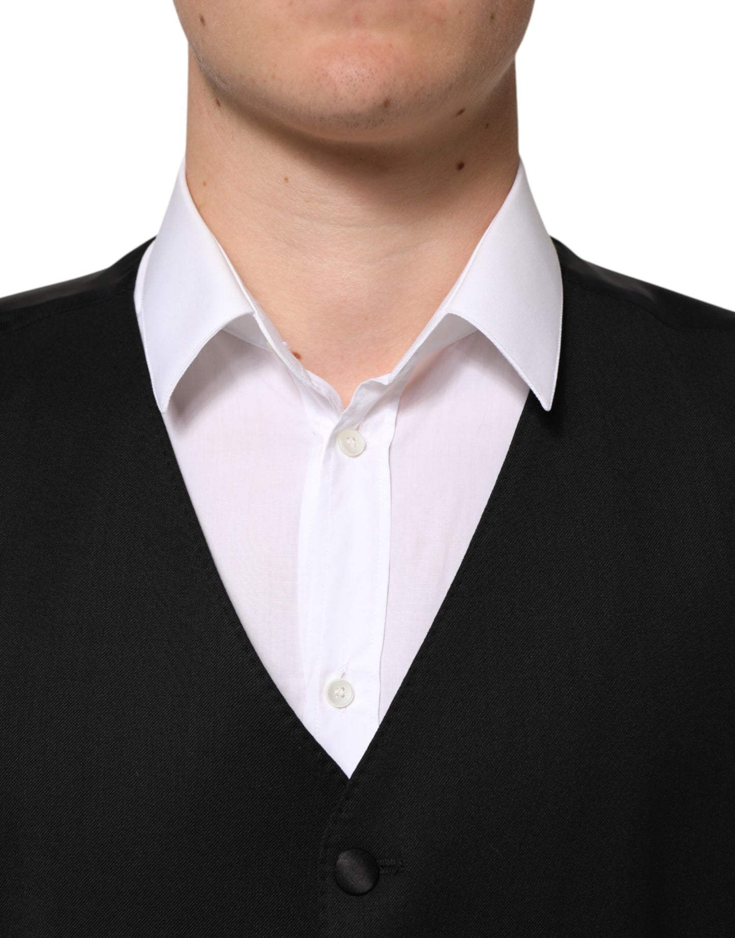 Black Wool Dress Formal Men Waistcoat Vest-Dolce & Gabbana-LabelTerrace.com