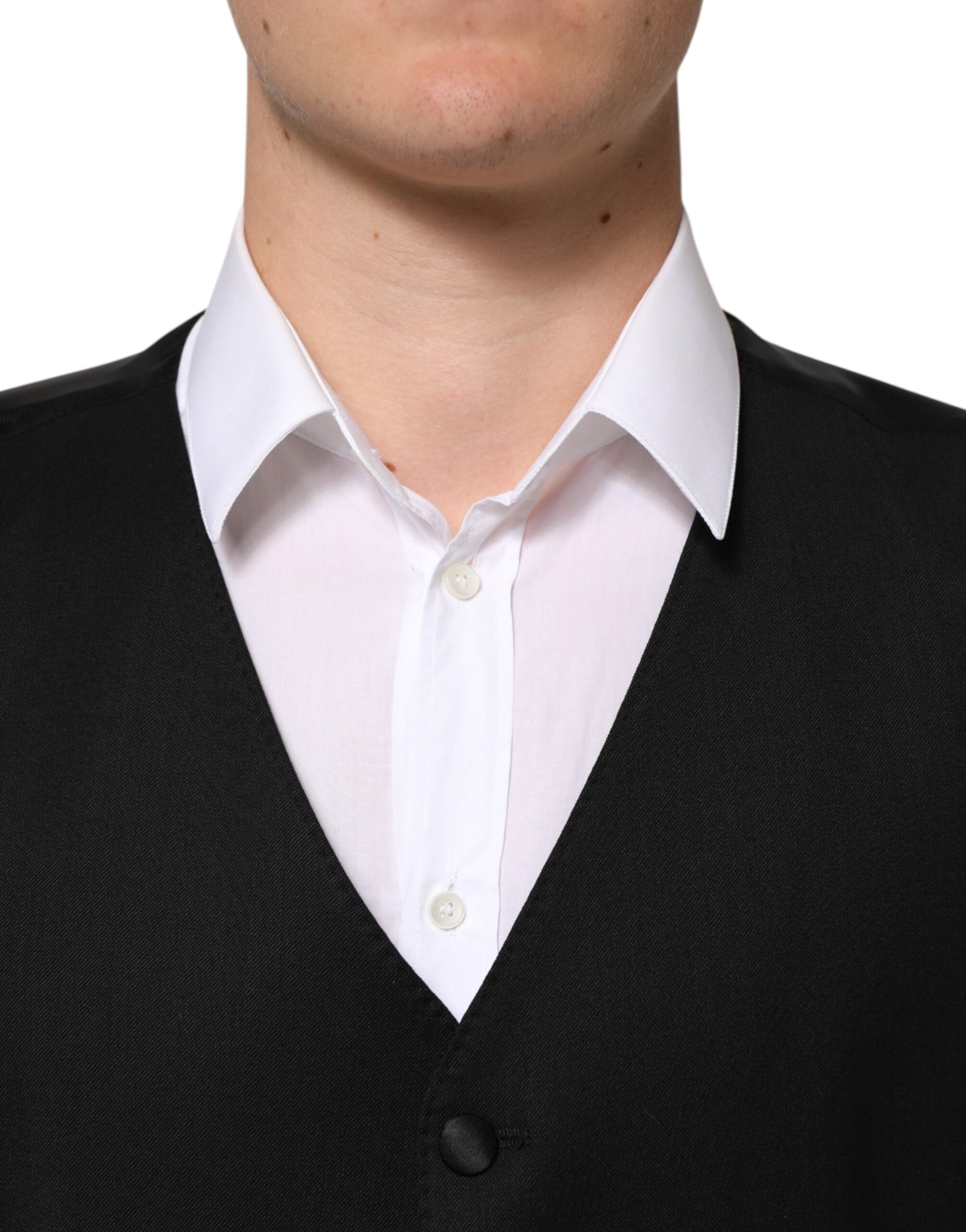 Black Wool Dress Formal Men Waistcoat Vest-Dolce & Gabbana-LabelTerrace.com