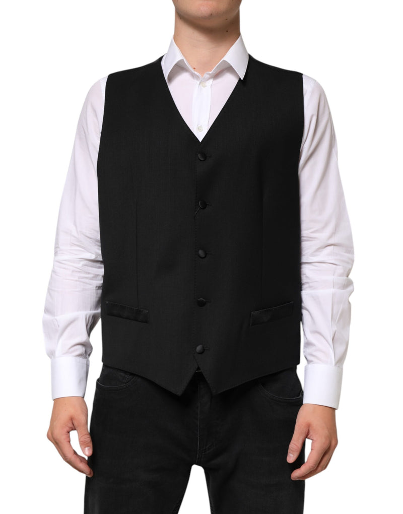 Black Wool Dress Formal Men Waistcoat Vest-Dolce & Gabbana-LabelTerrace.com