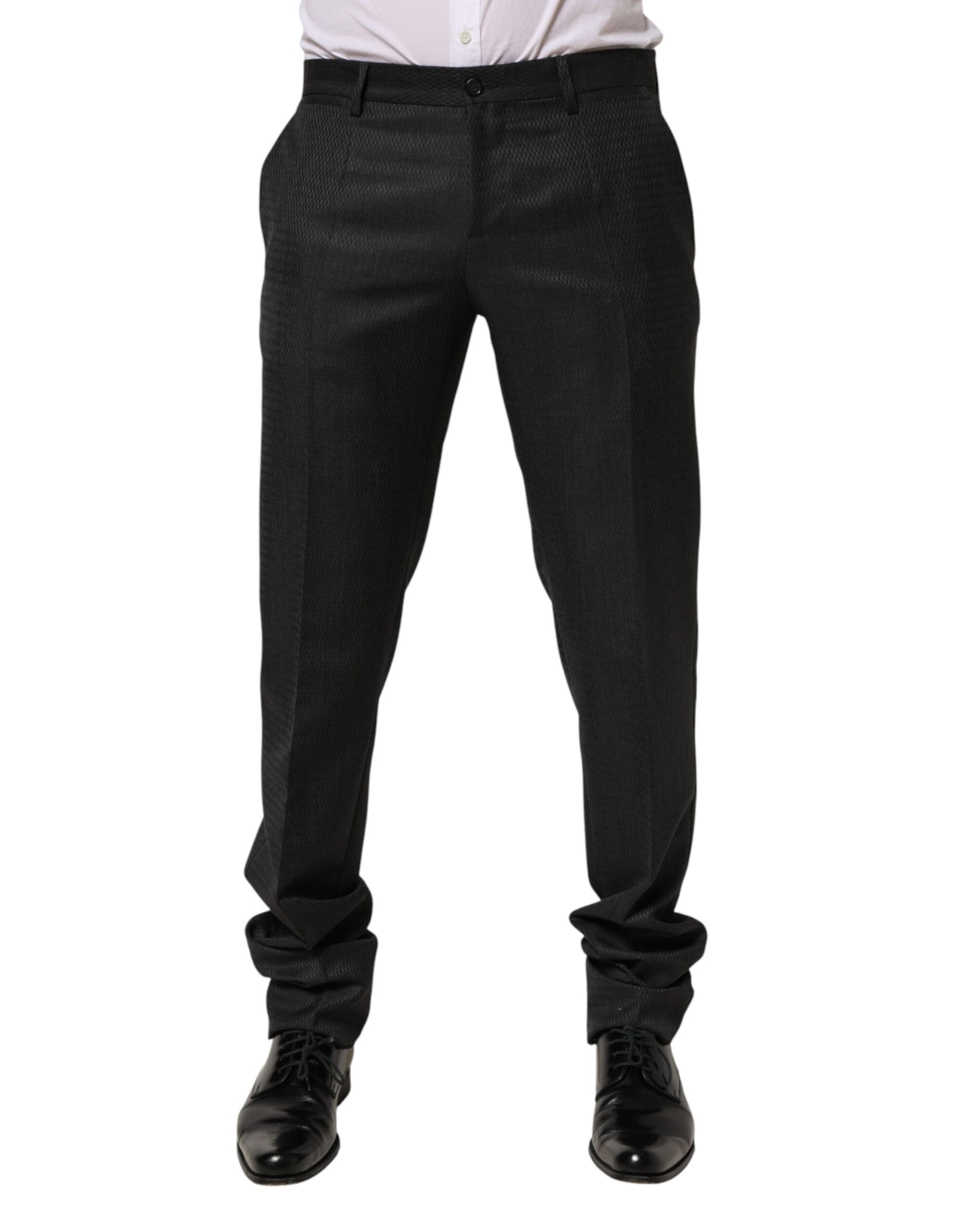 Black Wool Formal Dress Men Trouser Pants-Dolce & Gabbana-LabelTerrace.com
