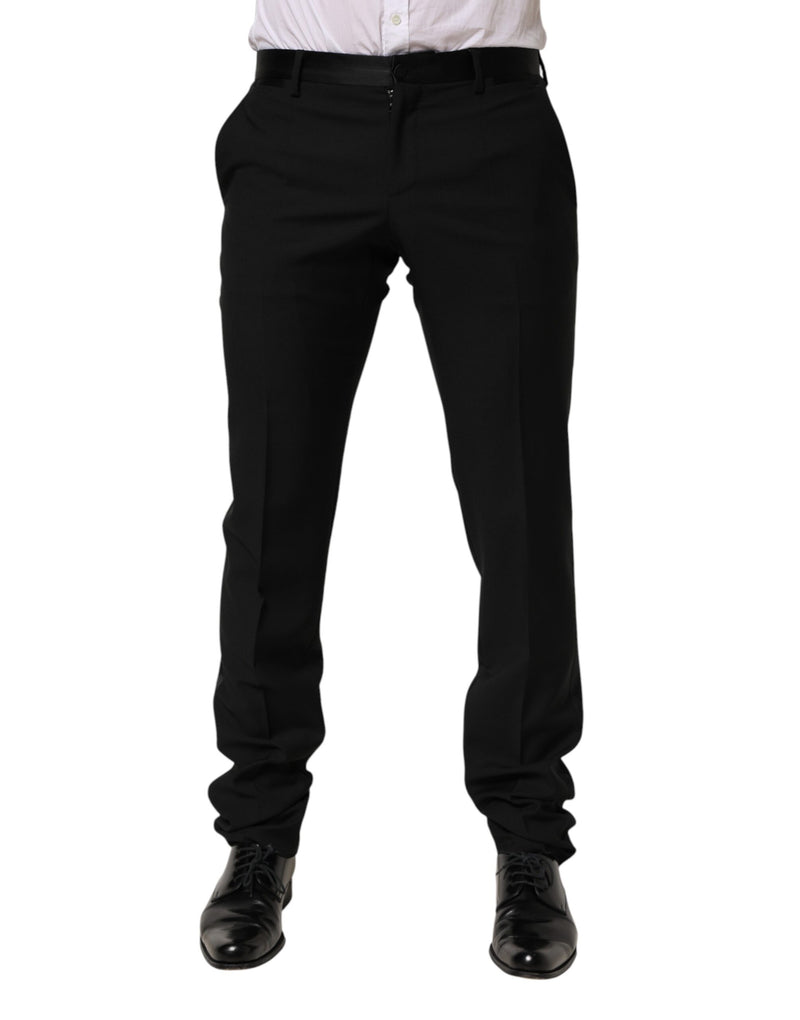 Black Wool Formal Dress Men Trouser Pants-Dolce & Gabbana-LabelTerrace.com