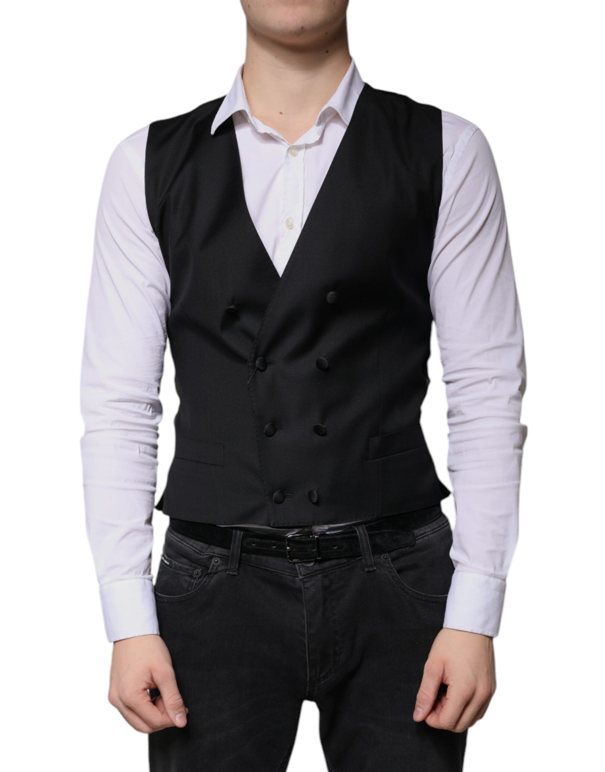 Black Wool Formal Dress Men Waistcoat Vest-Dolce & Gabbana-LabelTerrace.com