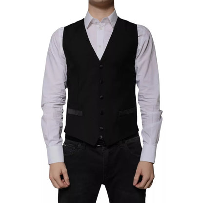 Black Wool Formal Dress Men Waistcoat Vest-Dolce & Gabbana-LabelTerrace.com