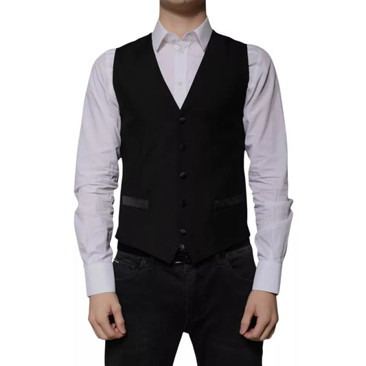 Black Wool Formal Dress Men Waistcoat Vest-Dolce & Gabbana-LabelTerrace.com