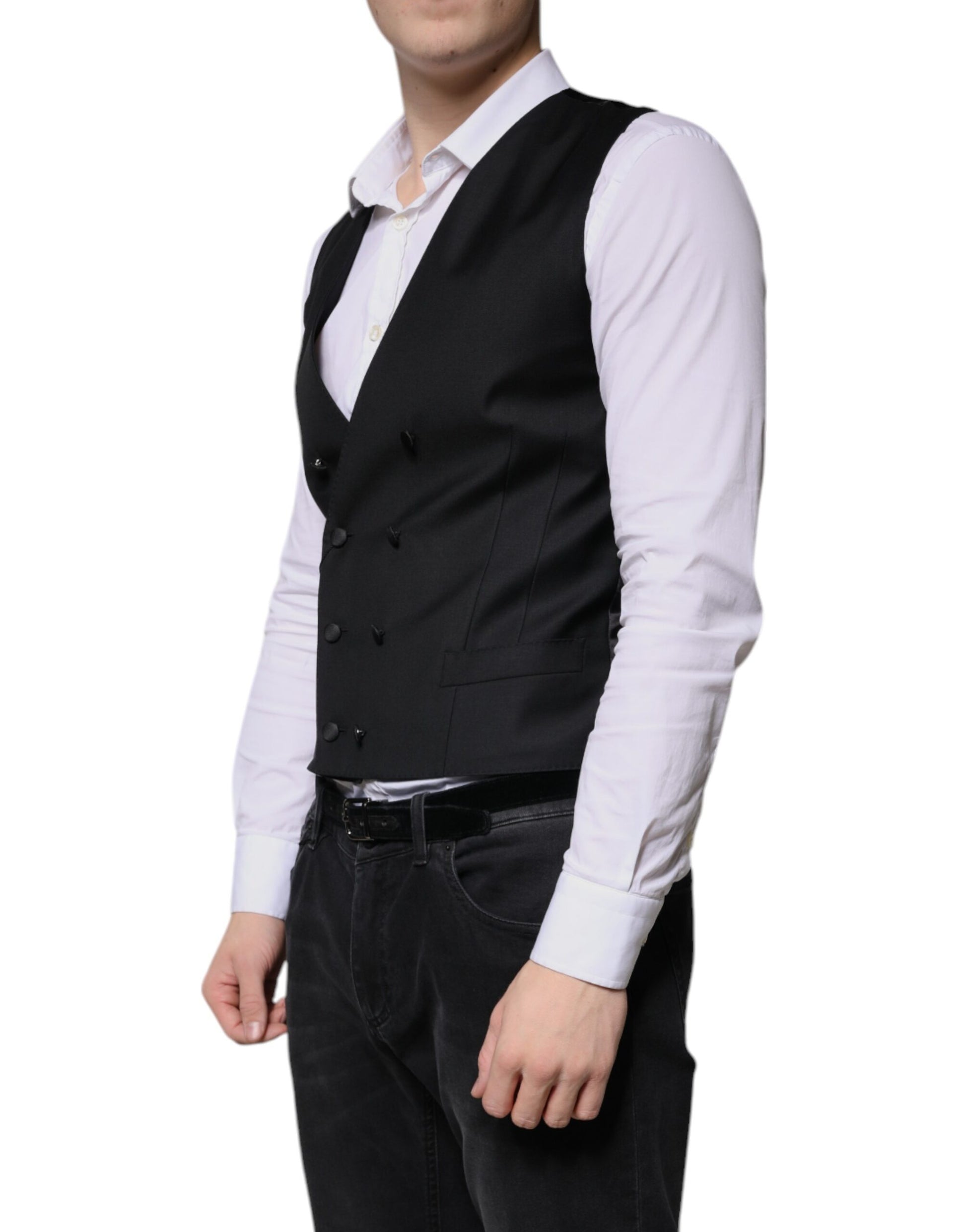 Black Wool Formal Dress Men Waistcoat Vest-Dolce & Gabbana-LabelTerrace.com
