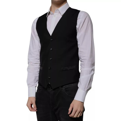 Black Wool Formal Dress Men Waistcoat Vest-Dolce & Gabbana-LabelTerrace.com