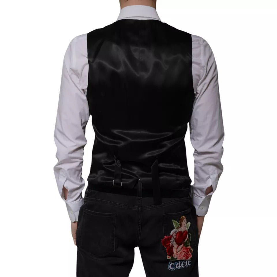 Black Wool Formal Dress Men Waistcoat Vest-Dolce & Gabbana-LabelTerrace.com