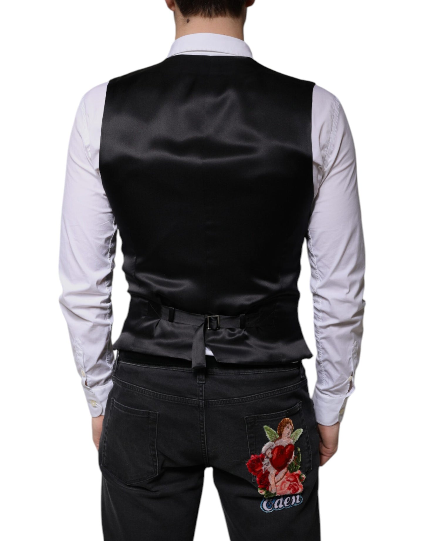 Black Wool Formal Dress Men Waistcoat Vest-Dolce & Gabbana-LabelTerrace.com