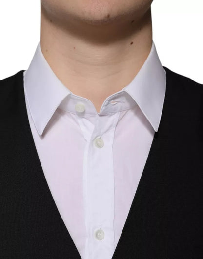 Black Wool Formal Dress Men Waistcoat Vest-Dolce & Gabbana-LabelTerrace.com