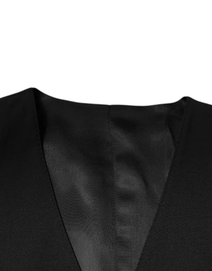 Black Wool Formal Dress Men Waistcoat Vest-Dolce & Gabbana-LabelTerrace.com