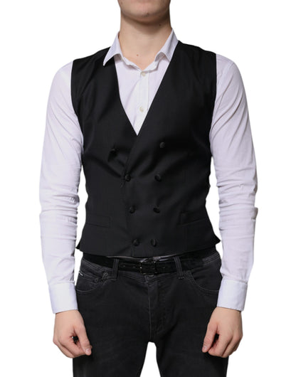 Black Wool Formal Dress Men Waistcoat Vest-Dolce & Gabbana-LabelTerrace.com