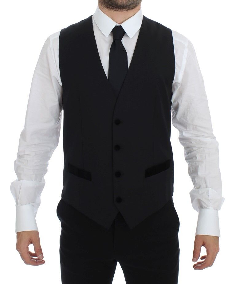 Black Wool Formal Dress Vest Gilet Weste-Dolce & Gabbana-LabelTerrace.com