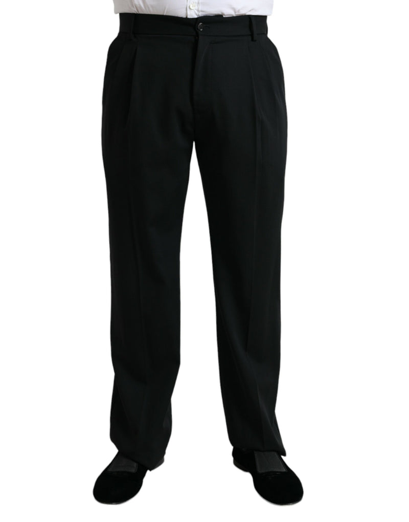Black Wool Formal Straight Fit Dress Pants-Dolce & Gabbana-LabelTerrace.com