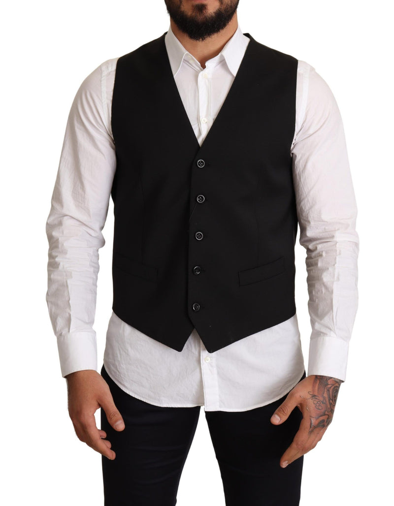 Black Wool Formal Waistcoat Dress-Dolce & Gabbana-LabelTerrace.com