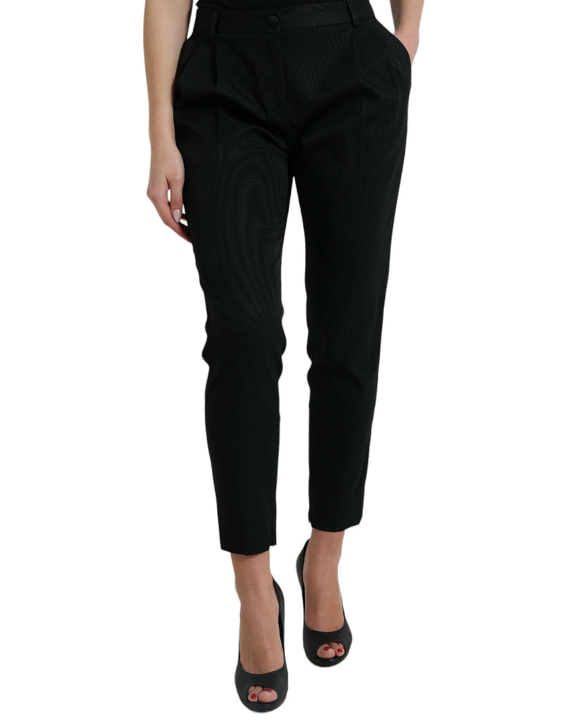 Black Wool High Waist Cropped Tapered Pants-Dolce & Gabbana-LabelTerrace.com