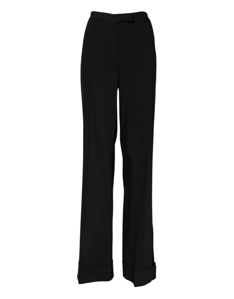 Black Wool High Waist Flared Pants-Dolce & Gabbana-LabelTerrace.com