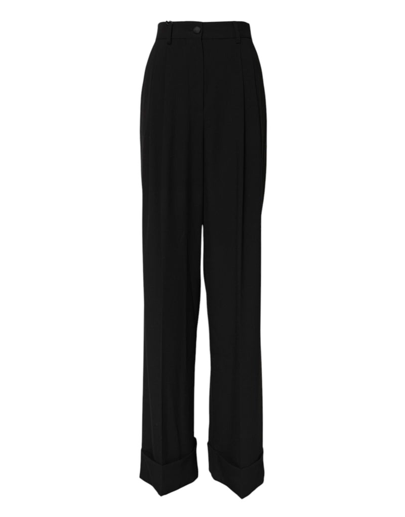 Black Wool High Waist Formal Pants-Dolce & Gabbana-LabelTerrace.com