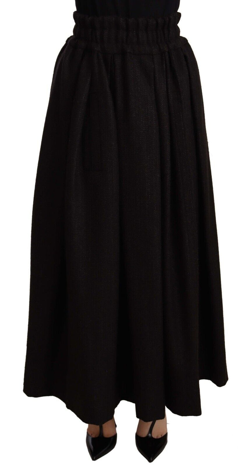 Black Wool High Waist Maxi PIECE Skirt-Dolce & Gabbana-LabelTerrace.com