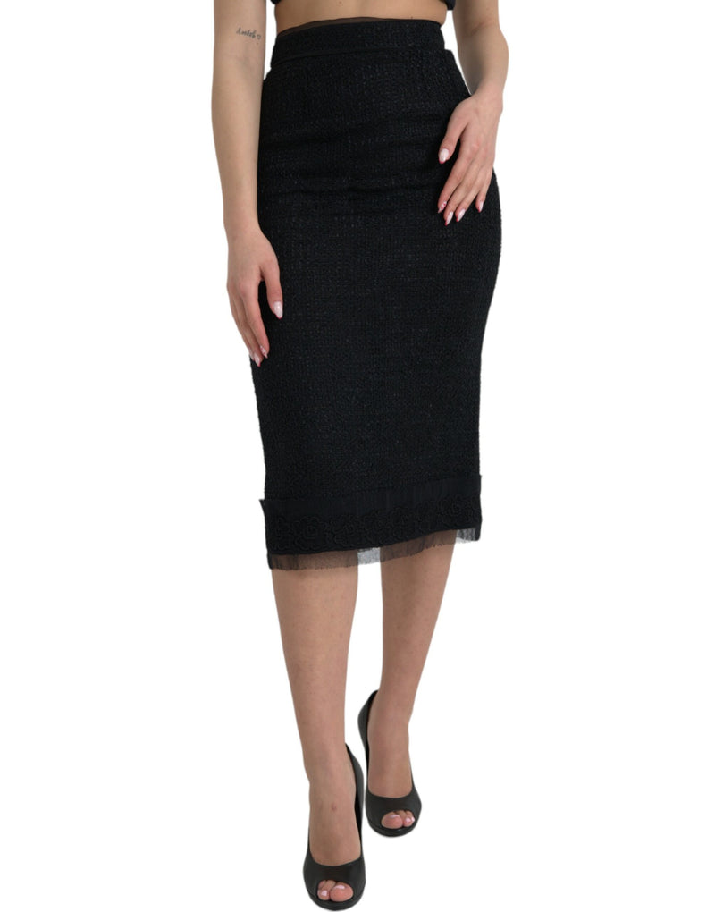 Black Wool High Waist Pencil Cut Midi Skirt-Dolce & Gabbana-LabelTerrace.com