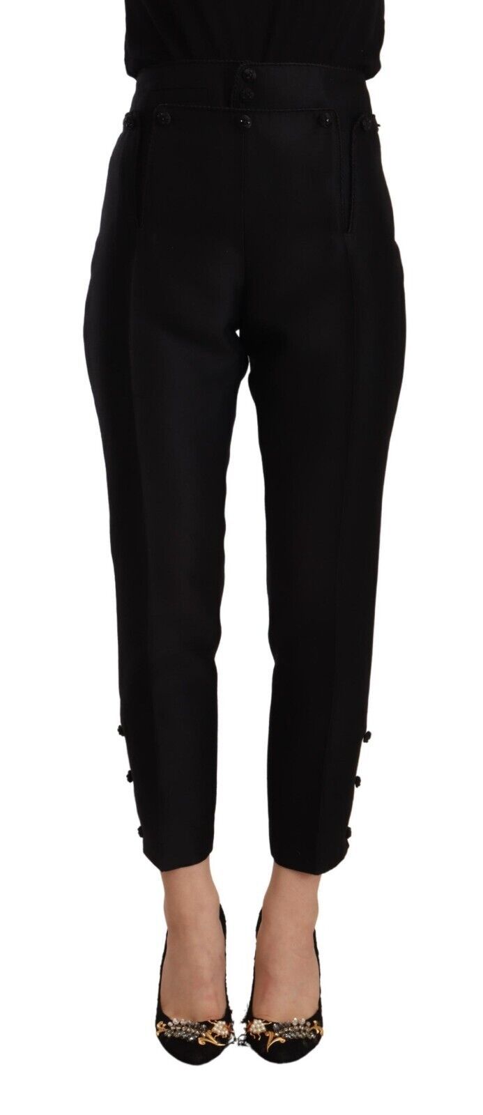 Black Wool High Waist Skinny Women Pants-Dsquared²-LabelTerrace.com
