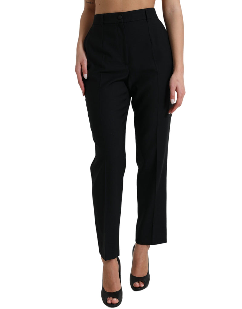 Black Wool High Waist Straight Pants-Dolce & Gabbana-LabelTerrace.com