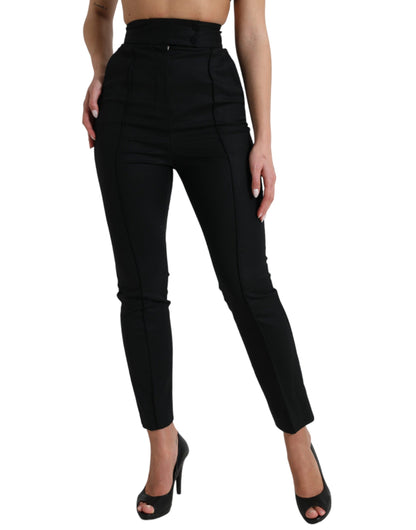 Black Wool High Waist Tapered Pants-Dolce & Gabbana-LabelTerrace.com