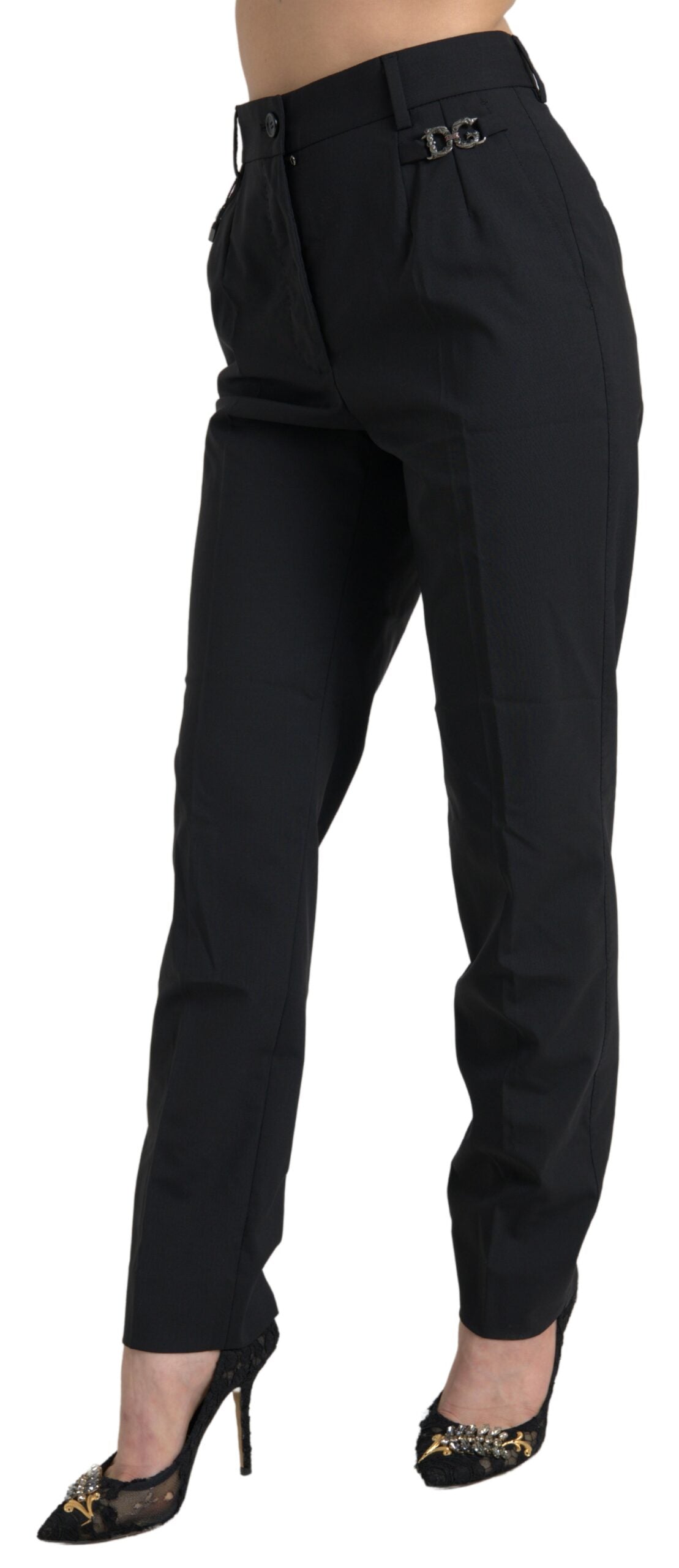 Black Wool High Waist Tapered Pants-Dolce & Gabbana-LabelTerrace.com