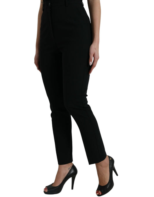 Black Wool High Waist Tapered Pants-Dolce & Gabbana-LabelTerrace.com