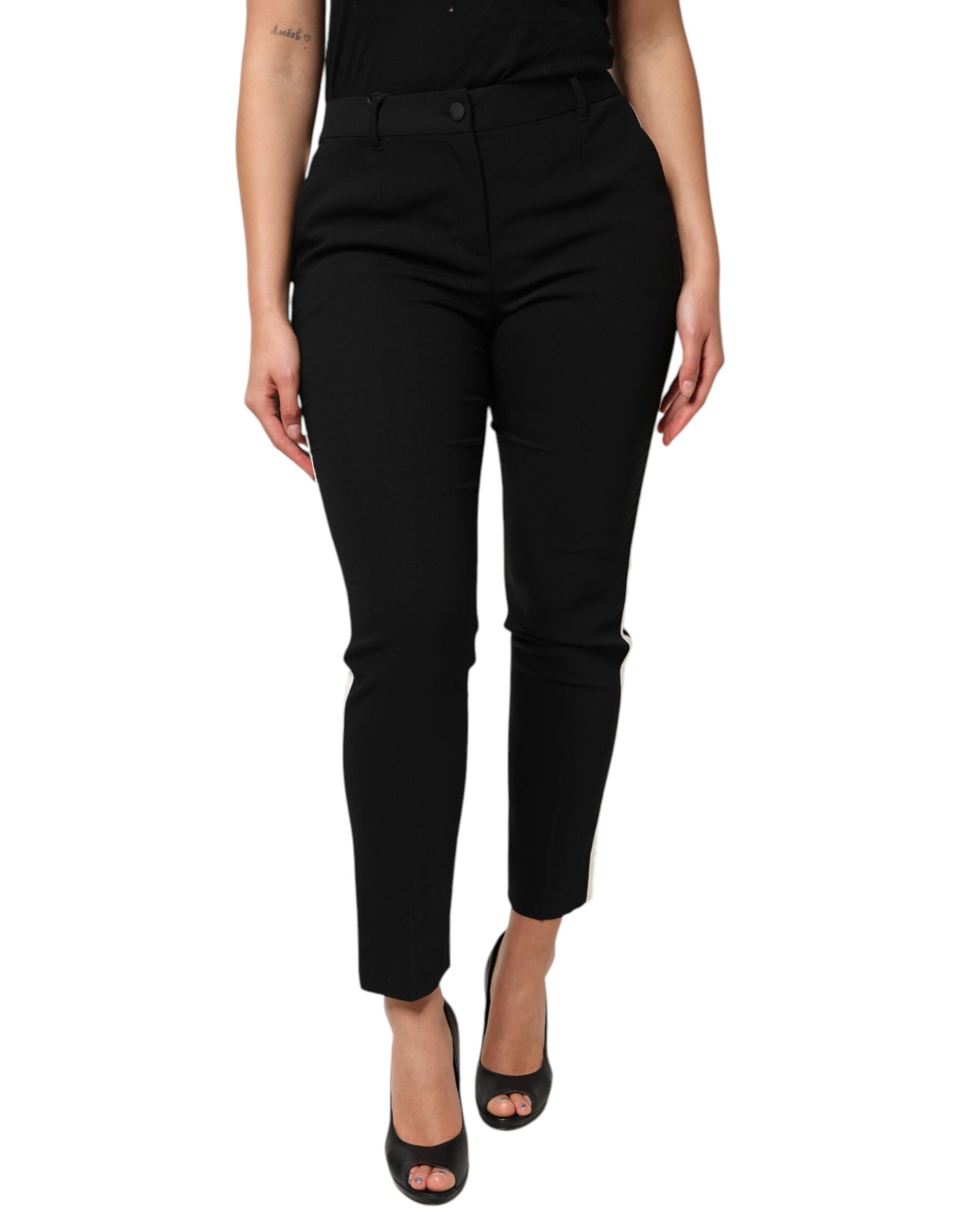 Black Wool High Waist Tapered Pants-Dolce & Gabbana-LabelTerrace.com
