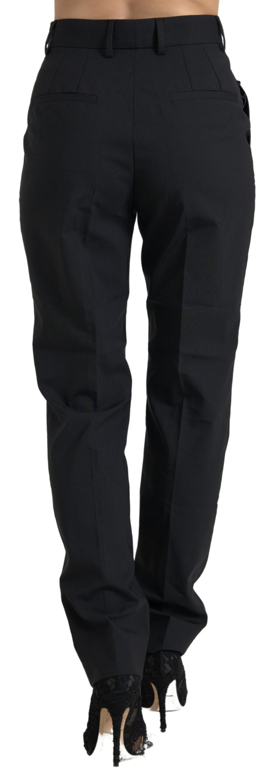 Black Wool High Waist Tapered Pants-Dolce & Gabbana-LabelTerrace.com