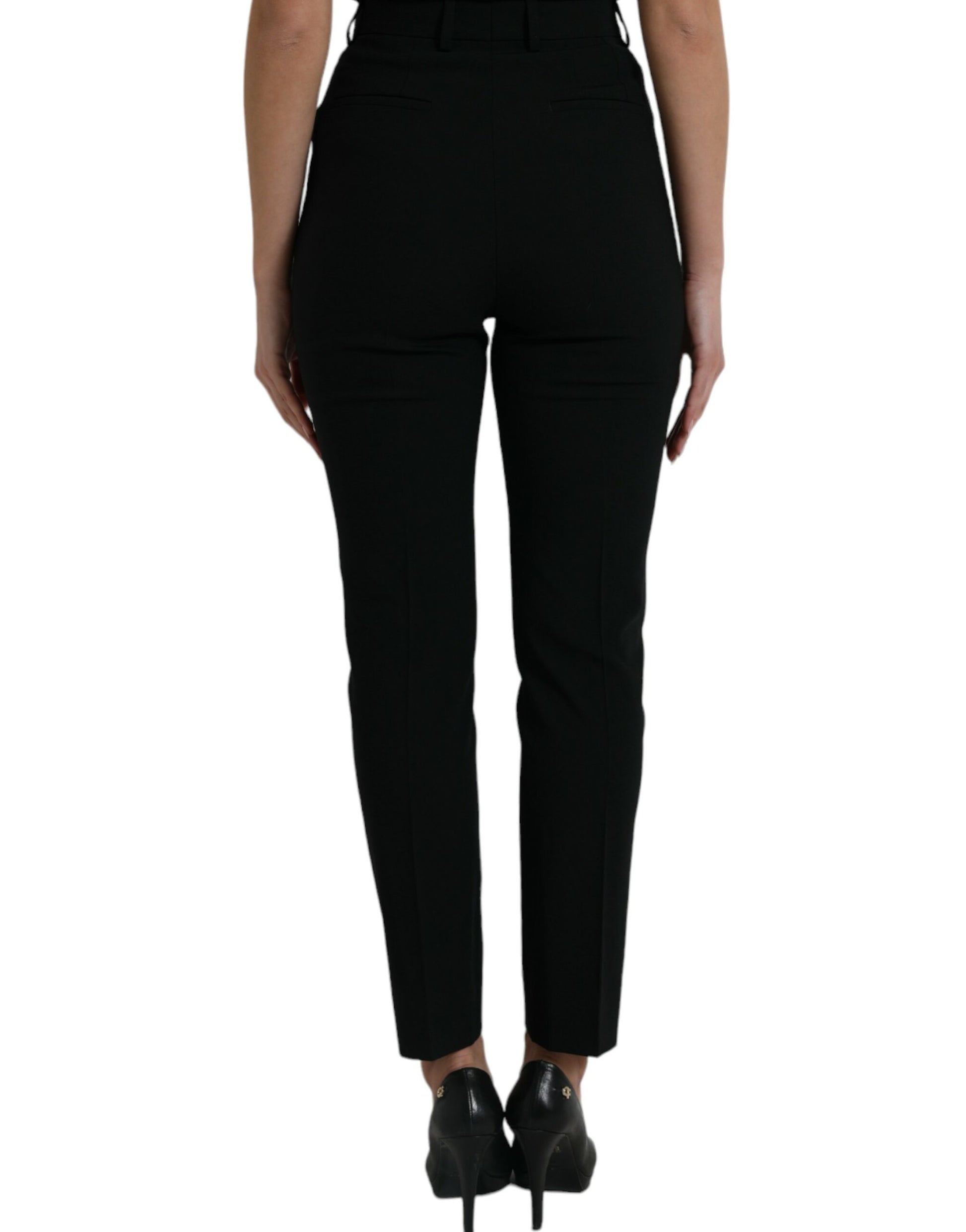 Black Wool High Waist Tapered Pants-Dolce & Gabbana-LabelTerrace.com