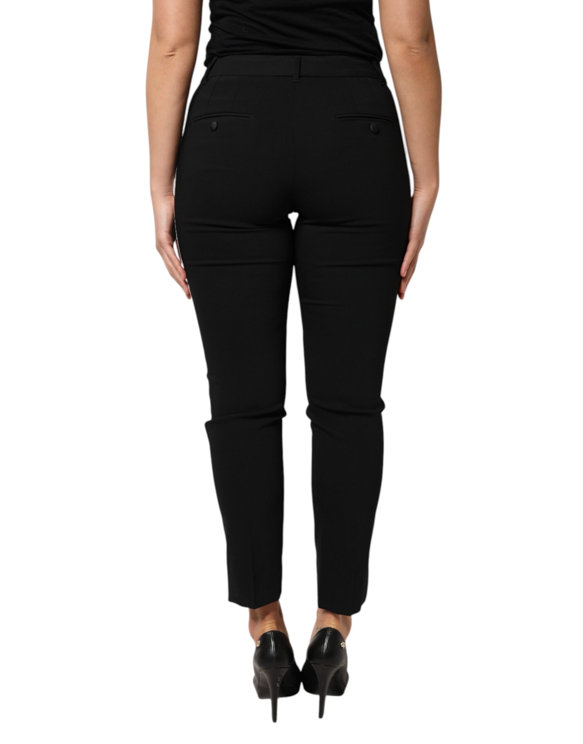 Black Wool High Waist Tapered Pants-Dolce & Gabbana-LabelTerrace.com