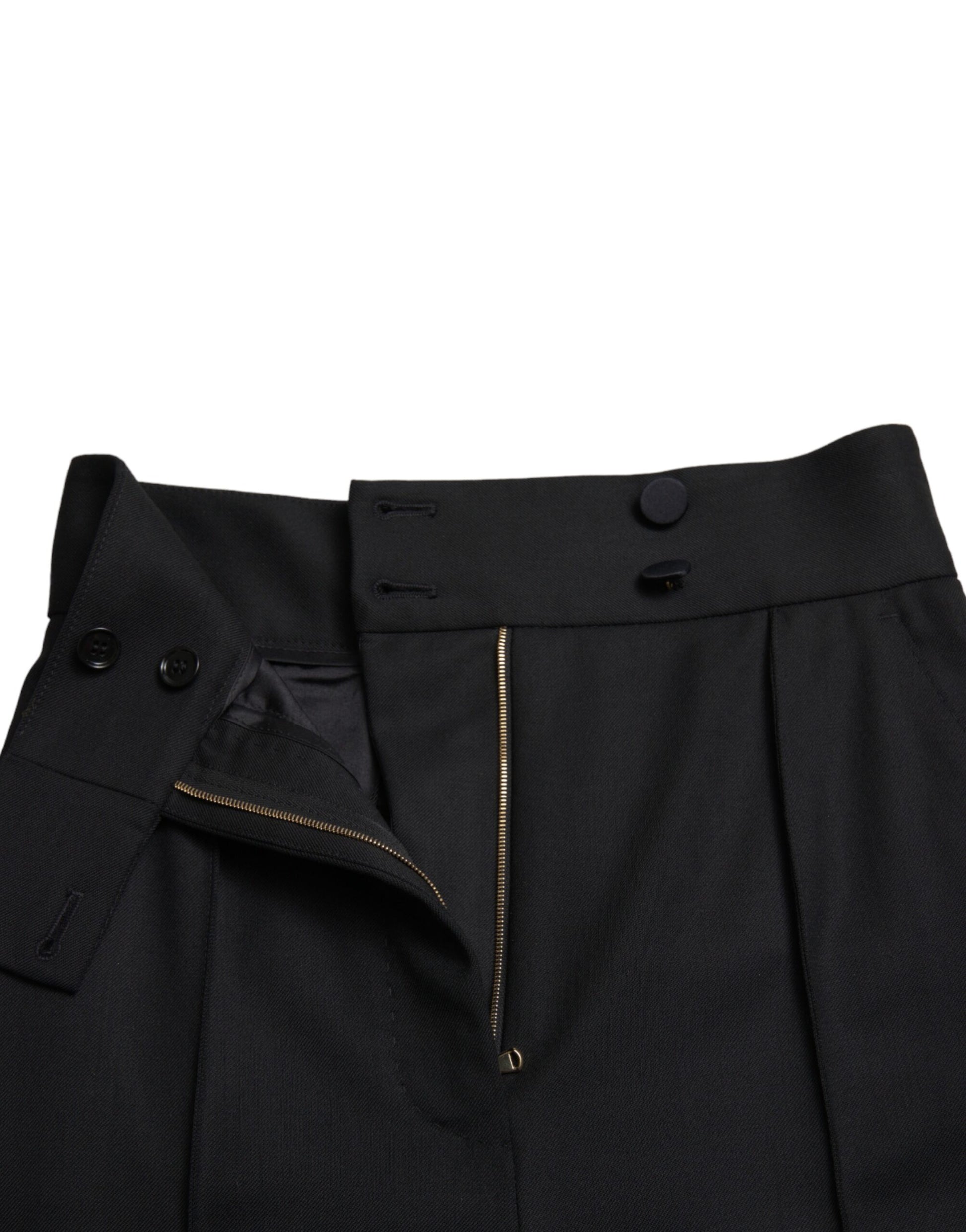 Black Wool High Waist Tapered Pants-Dolce & Gabbana-LabelTerrace.com