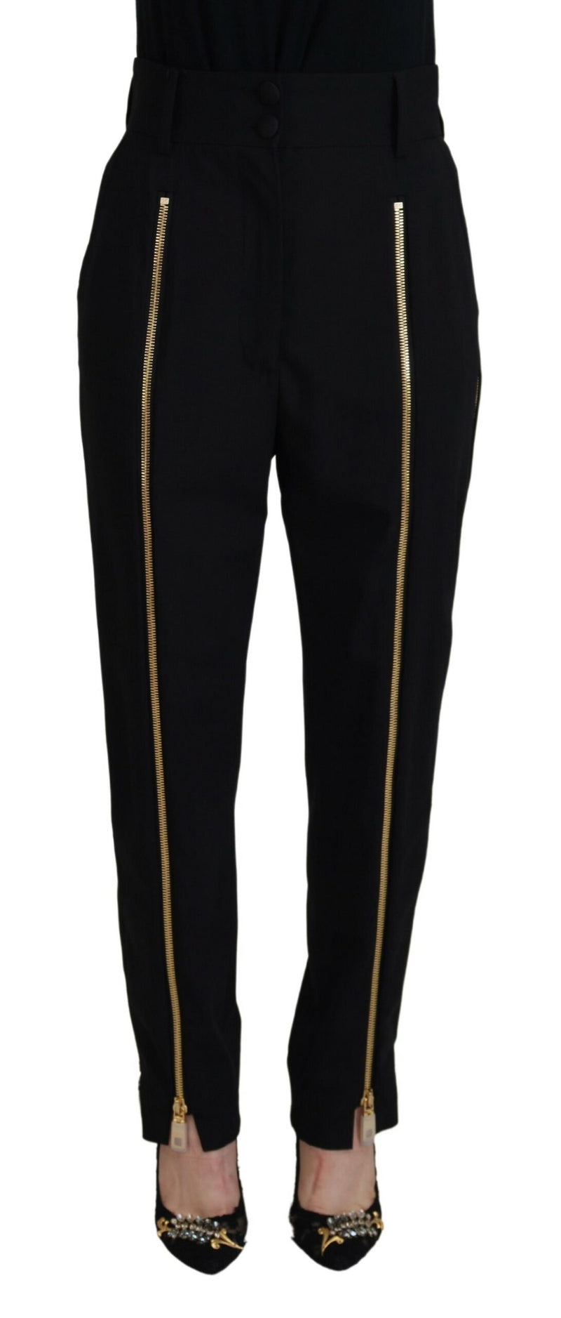 Black Wool High Waist Tapered Pants-Dolce & Gabbana-LabelTerrace.com