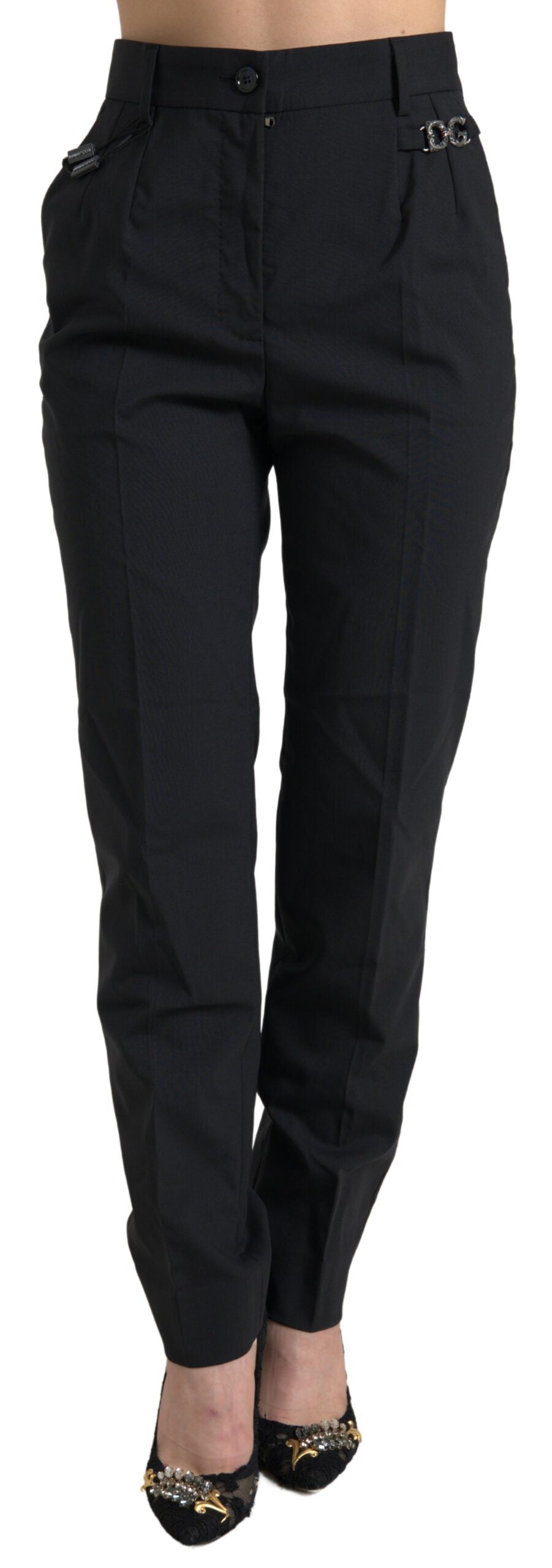 Black Wool High Waist Tapered Pants-Dolce & Gabbana-LabelTerrace.com