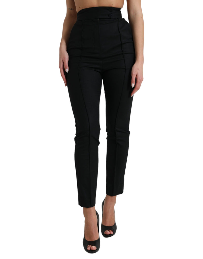Black Wool High Waist Tapered Pants-Dolce & Gabbana-LabelTerrace.com