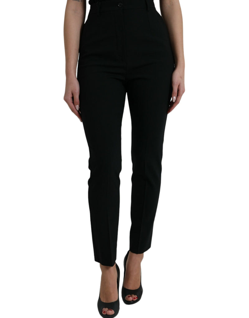 Black Wool High Waist Tapered Pants-Dolce & Gabbana-LabelTerrace.com