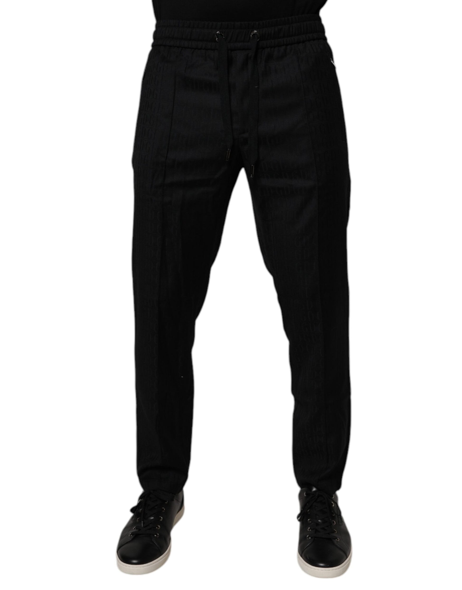 Black Wool Jogger Jogging Pants-Dolce & Gabbana-LabelTerrace.com