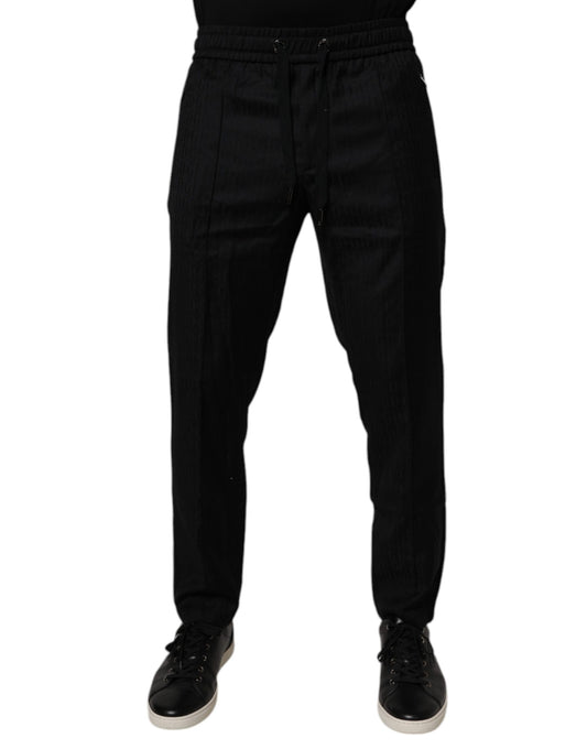 Black Wool Jogger Jogging Pants-Dolce & Gabbana-LabelTerrace.com