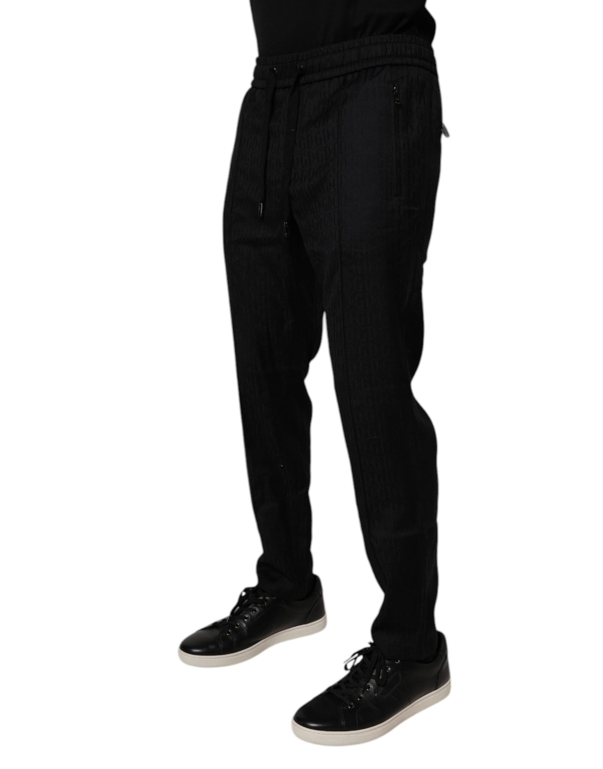 Black Wool Jogger Jogging Pants-Dolce & Gabbana-LabelTerrace.com