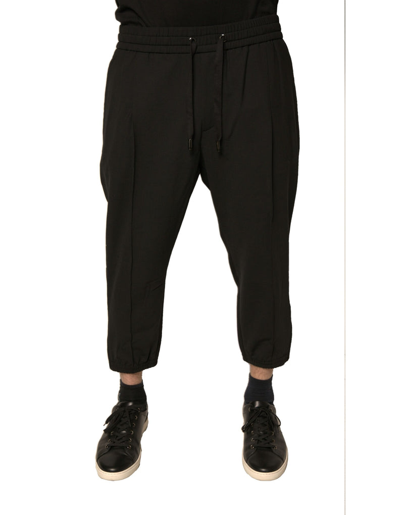 Black Wool Jogger Jogging Pants-Dolce & Gabbana-LabelTerrace.com