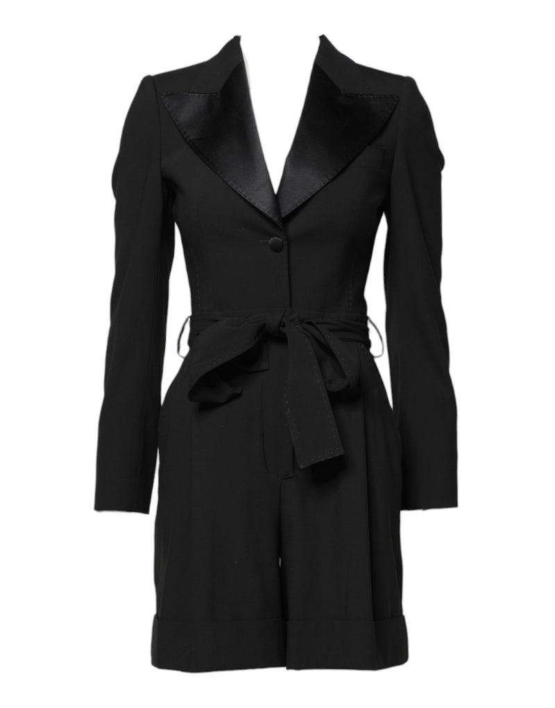 Black Wool Jumpsuit Dress Women Coat Jacket-Dolce & Gabbana-LabelTerrace.com