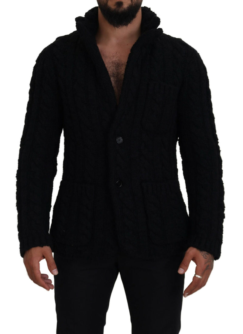 Black Wool Knit Button Cardigan Sweater-Dolce & Gabbana-LabelTerrace.com
