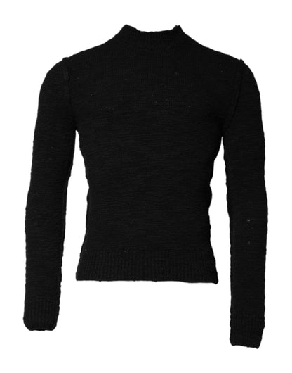 Black Wool Knit Crew Neck Pullover Sweater-Dolce & Gabbana-LabelTerrace.com