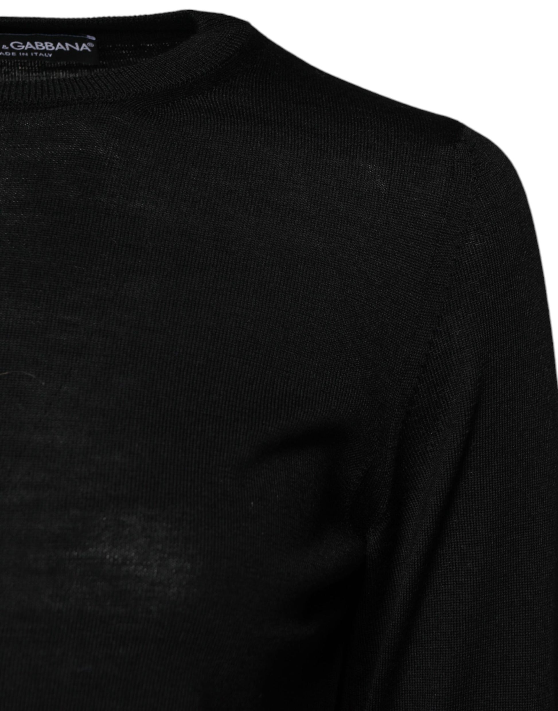 Black Wool Knit Crew Neck Pullover Sweater-Dolce & Gabbana-LabelTerrace.com
