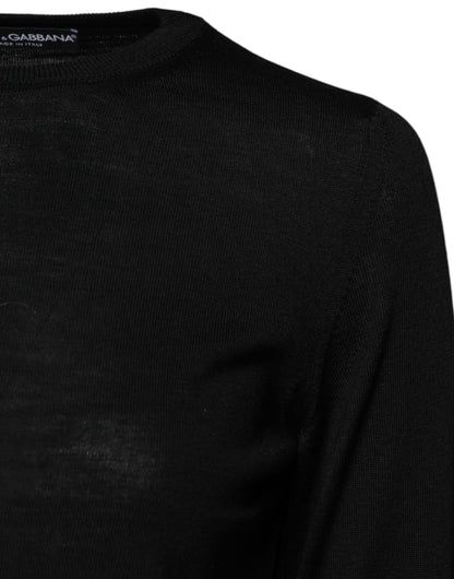 Black Wool Knit Crew Neck Pullover Sweater-Dolce & Gabbana-LabelTerrace.com