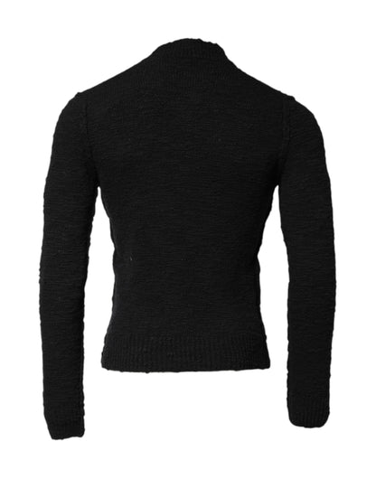 Black Wool Knit Crew Neck Pullover Sweater-Dolce & Gabbana-LabelTerrace.com