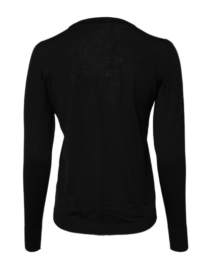 Black Wool Knit Crew Neck Pullover Sweater-Dolce & Gabbana-LabelTerrace.com